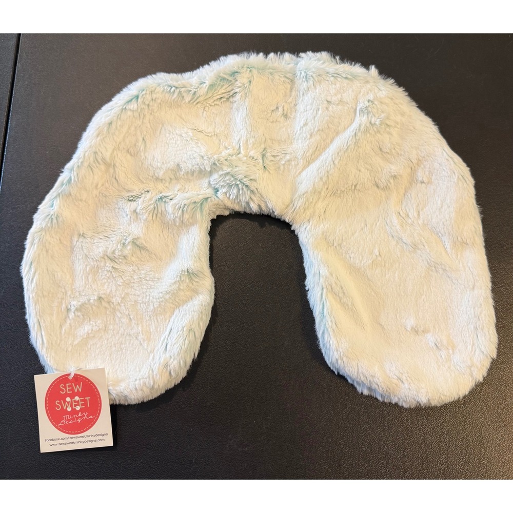 Sew Sweet Minky Designs Neck Travel Pillow Cover Blue White Plush Luxury NEW